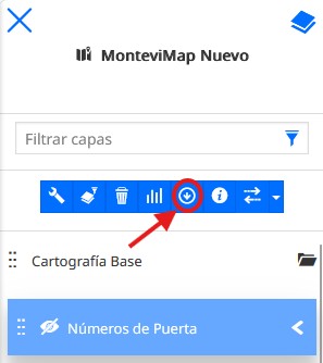 Botón de metadatos en el panel de capas