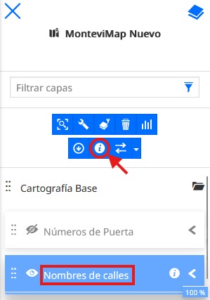 Botón de metadatos en el panel de capas