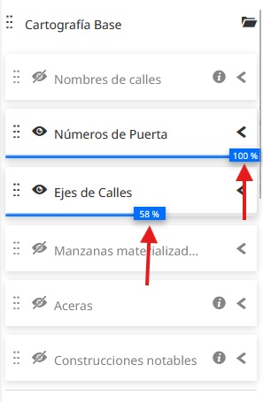 Panel de transparencia de capas en el visualizador